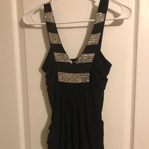 Sequined Sleeveless Black Top